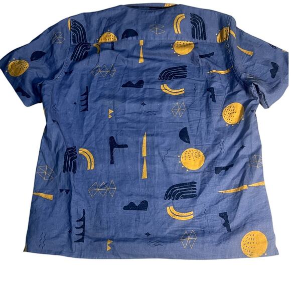 32 Bar Blues Mens Blue Funky's Uncle Abstract Pattern Shirt Size Large - Picture 2 of 9